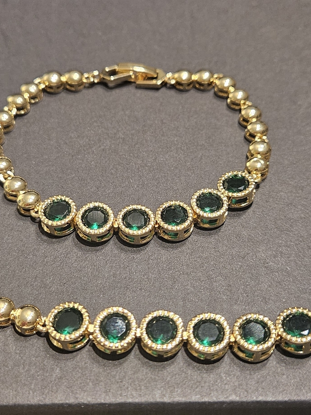 Gold Tennis Bracelet with Emerald Green Crystals - Women Jewelry